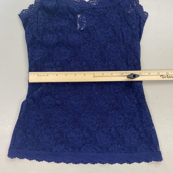Vtg Hanky Panky Tank Top Women Small Navy Blue Lace Floral Sheer Stretch USA Y2K - Picture 7 of 13
